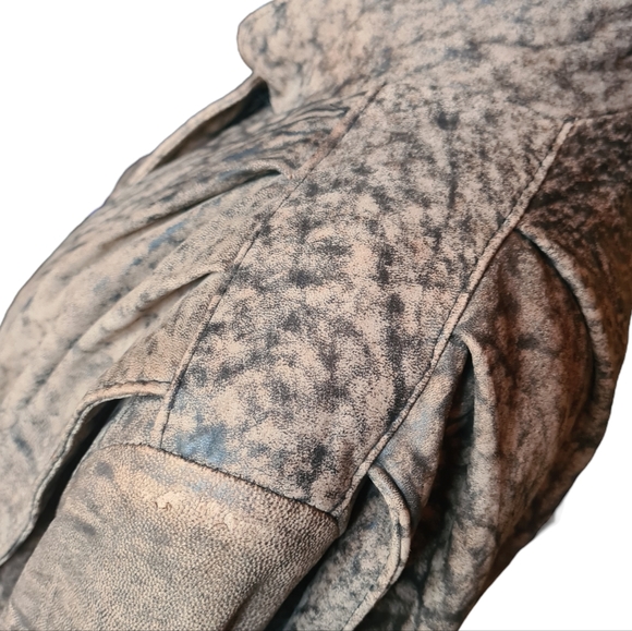 VINTAGE 80s Sujari 14 Real Leather Tan Black Patterned Jacket - Picture 7 of 13